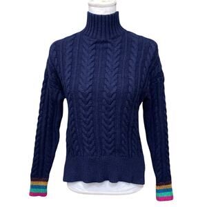 Boden Wool Alpaca Blend Mock Neck Women's Cable Knit Small Blue Sweater Glitter